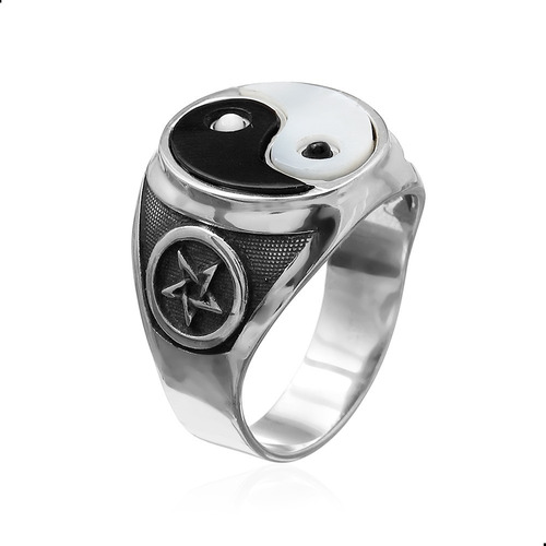 Imagem 2 de 6 de Anel Tao Yng Yang Madreperola Onix Natural Prata Fp 11063501