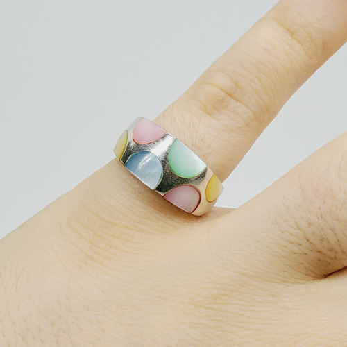 Imagen 2 de 7 de Anillo Plata Nacar Colores Medias Esferas