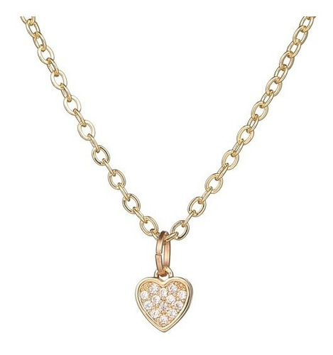 Collar Dorado De Corazón Incrustación Diamantes Para Dama