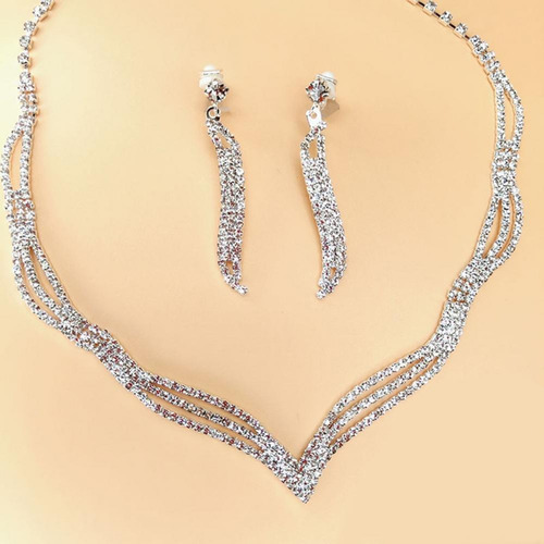 Conjunto Colar E Brinco Luxuoso Noiva Festa Casamento Strass
