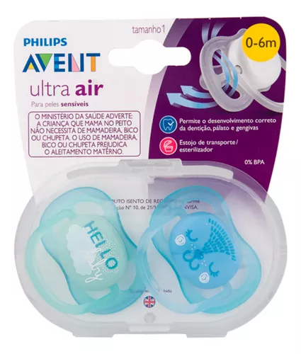 Kit de chupetes Philips Avent Ultra Air para niños de 0 a 6 meses, color  azul, período de edad de 0 a 6 meses