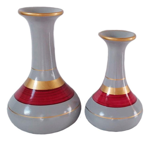Par De Vasos Long Pipe Em Cerâmica Decorativos - Grey Gold