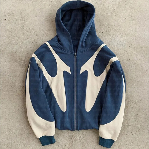 Street Hip Hop Cross Stitching Zipper Hoodie Y2k