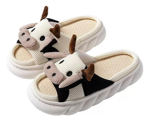 Lindas Pantuflas De Vaca Para Mujer Suaves Cómodas Lino Muda