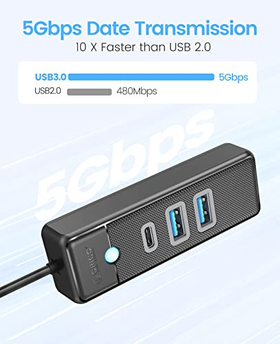 Hub Usb 3.0 De 3 Puertos Orico, Divisor Usb Con 2 Usb A, 1 T