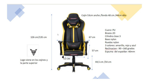 Imagen 8 de 8 de Silla Gamer Pro Para Oficina Giratoria En Cuerina Amarillo