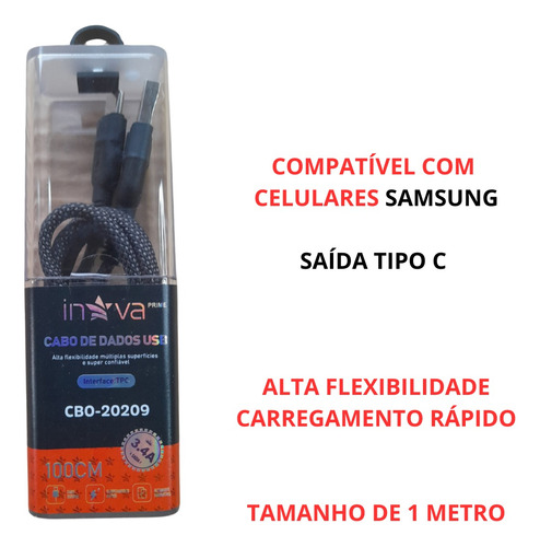 Cabo Dados Usb Tipo-c Inova Cbo-20209 1m Celular Samsung