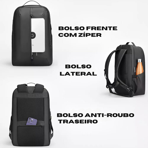 Mochila Bolsa Premium Grande 39l Notebook 15,6 Com Usb Preto Fosco Mark Ryden Mr3950