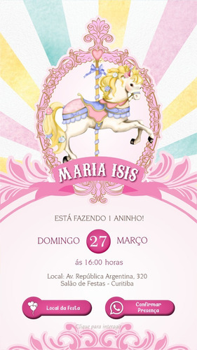 Convite Digital Virtual Aniversário Carrossel Mágico Rosa