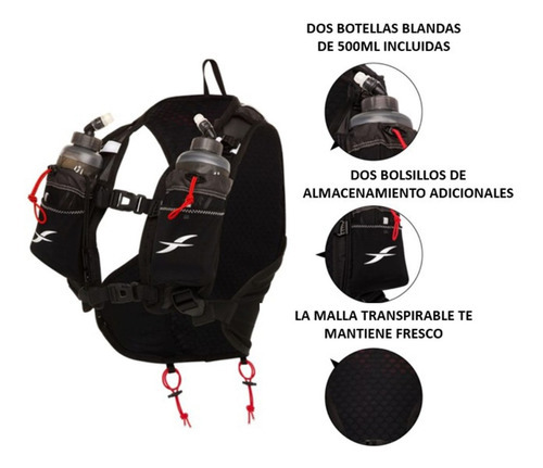 Mochila De Hidratación Fitletic Trail Ciclismo Hydrun Vest Color Negro / S-m
