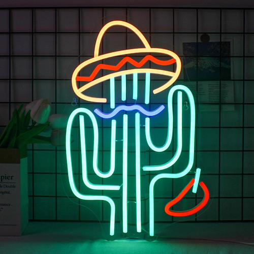 Letrero Led De Neón Con Diseño De Cactus Vaquero De Wanxing,