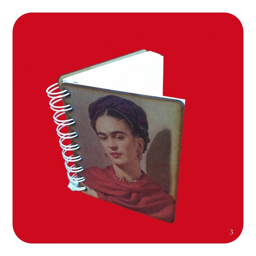 Imagen 2 de 3 de Libreta Frida Kahlo Chica Con Pasta De Madera 9x11 Cm M3 Lbt