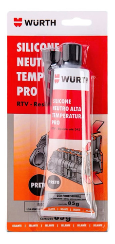 Silicone Neutro Alta Temperatura Pro Wurth 85g - Preto