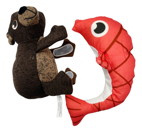 Peluche interactivo para perro, oso Kong y salmón, color marrón