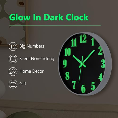 Reloj De Pared - Reloj Luminoso En La Oscuridad De 12 Pulgad