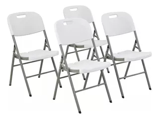 Set De 4 Sillas Plegables Comedor Exterior Jardin Plastico Estructura De La Silla Gris Plomo Asiento Blanco Diseño De La Tela N/a