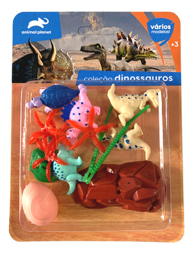 Kit 05 Miniaturas Dinossauros Animais Brinquedo Infantil + 03 Acessórios Sortidos Animal Planet EBN Kids