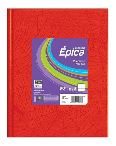 Cuaderno Epica 3 Tapa Carton Dura X 48 Hojas Araña Color Color Rojo RAYADO
