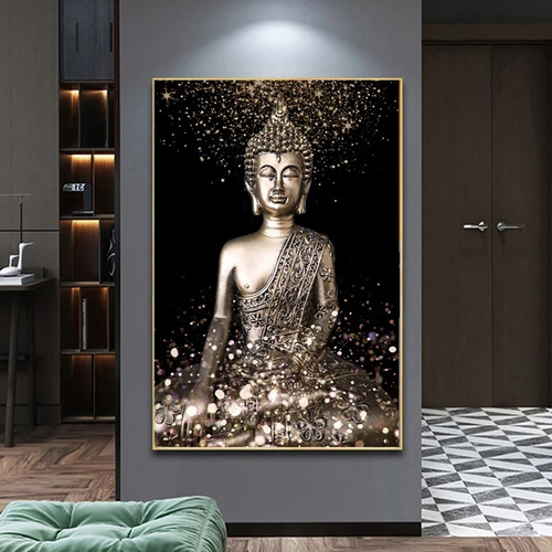 Estatua De Metal De Buda Con Pintura De Diamante 5d Completa