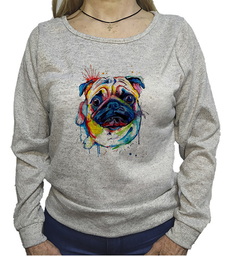 Buzo Lanilla Animales Perro Pug Watercolor Colores