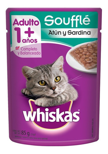 Whiskas Alimento Húmedo Gato Soufflé Atún Y Sardina 8 Sobres