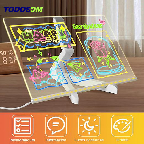 Pizarra Luminosa, Ins Style, Tablero De Notas 30x20cm De Acrílico Led Borrable Con 7 Marcadores De Color, Escribir Y Borrar Fácilmente, Con Luces Incorporadas Para Mensajes Destacados, Regalo Ideal