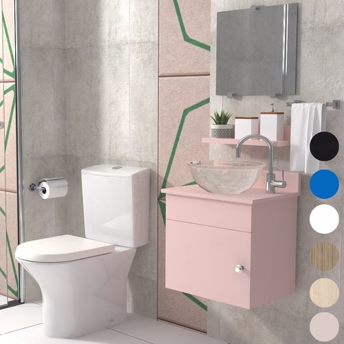 Mueble de baño con cuba/espejo Arezzo Acrd, lavabo de 44 cm, color incolor, muebles de color salmón