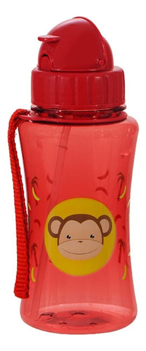 Garrafa Garrafinha De Plático Infantil C/ Canudo Silicone Cor Macaco Vermelho