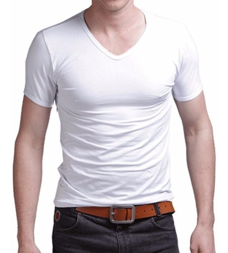 Remeras Entalladas Slim Fit De Hombre Escote V Puro Algodon