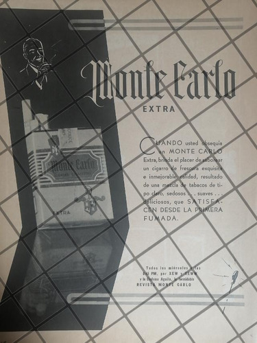 Cartel Publicitario Retro. Cigarros Montecarlo 1943 /292