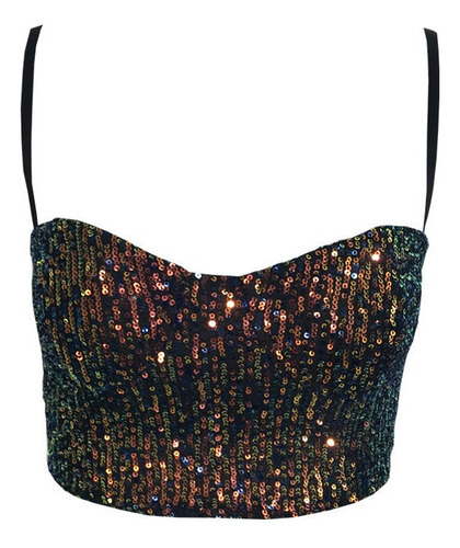 Croptop Mujer Fiesta Club Sexy Lentejuelas Brillantes Bling