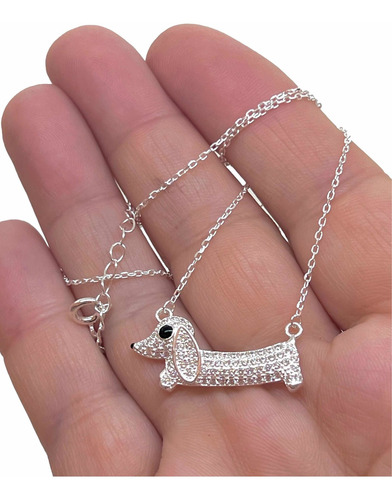 Collar Choker ,con Dije Perro Salchicha En Plata.