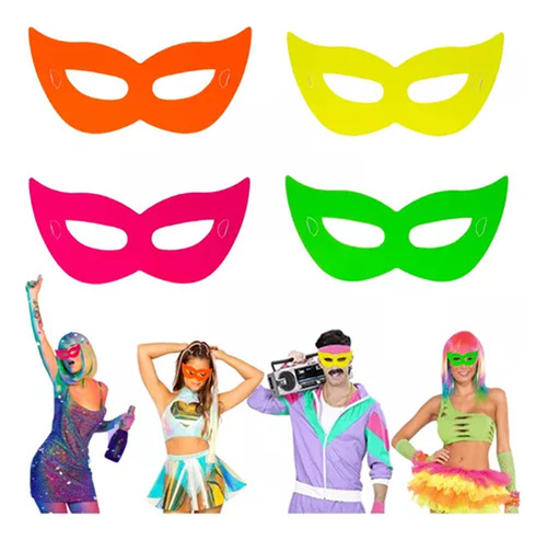 12 Antifaces Neon Plastico Pvc Antifaz Batucada Carnaval Bod