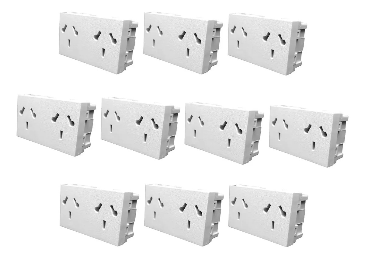 Pack X 10 Módulo Tomacorriente Doble Bipolar 10a Blanco Jeluz 60027