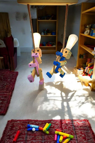 Lámparas Colgantes Dobles Infantiles Artesanales En Madera A Eleccion