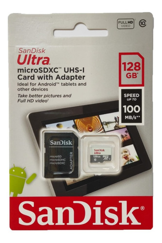 Imagem 1 de 4 de Cartão Memória Sandisk Ultra 128gb 100mb/s Classe 10 Microsd