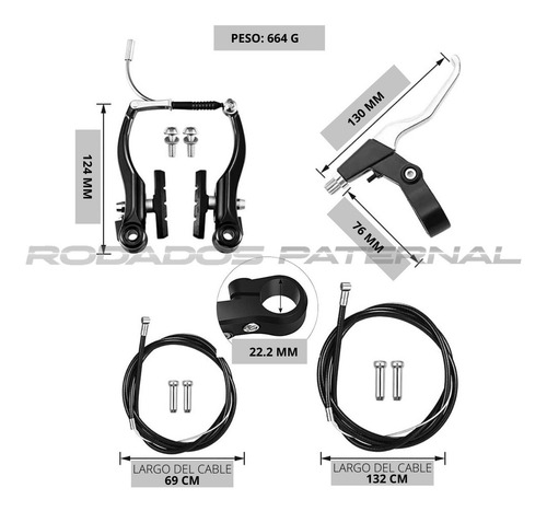 Imagen 2 de 10 de Kit Frenos V-brake Aluminio Logan Sistema Shimano Del Y Tras