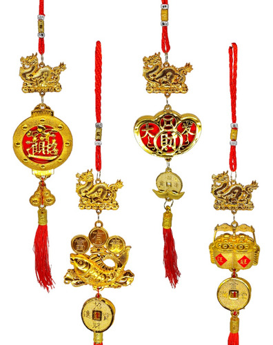 4 Amuleto Colgante Año Nuevo Chino Dragón Salud Dinero Feliz