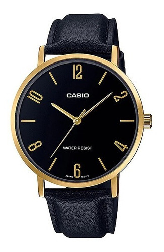 Reloj Hombre Casio Enticer Mtp-vt01gl Caja Baño Iones De Oro Color Del Fondo Negro Color De La Correa Negro Color Del Bisel Dorado