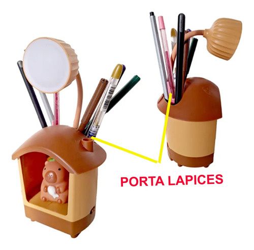 Lámpara Velador Con Portalápiz Luz De Noche Recargable Usb Capibara Casa