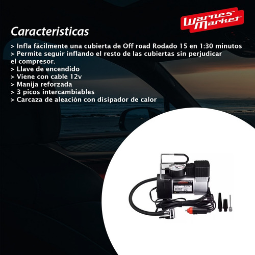 Imagen 2 de 9 de Compresor Aire 12v Metalico Moto Auto Bici 4x4 Cuatri 150psi