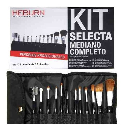 Kit Heburn Selecta Mediano 12 Pincel Y Brocha Maquillaje 475