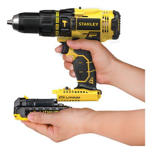 Taladro Percutor 20v + 2 Baterías Stanley Sch201c2k-b2c Color Amarillo