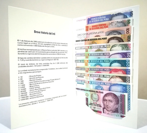 Imagen 3 de 5 de 11 Billetes Intis Originales De 1985 - 1990 - Unc (nuevos)
