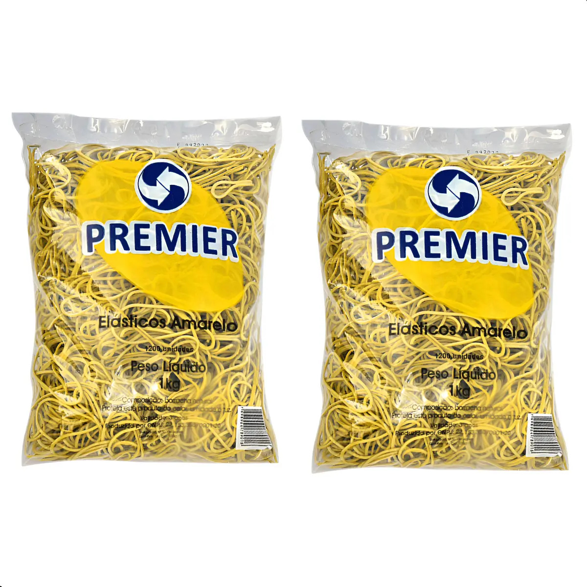 Kit Elástico de Borracha Premier N.18 Amarelo, Pack com 2 Pacotes para Dinheiro