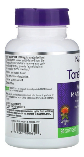 Natrol Tonalin Cla 1200mg Quema Grasa Control De Peso 90 Softgels Sabor Cártamo