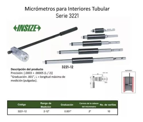 Micrometro Para Interiores Tubular De 2-8  3221-8 Insize