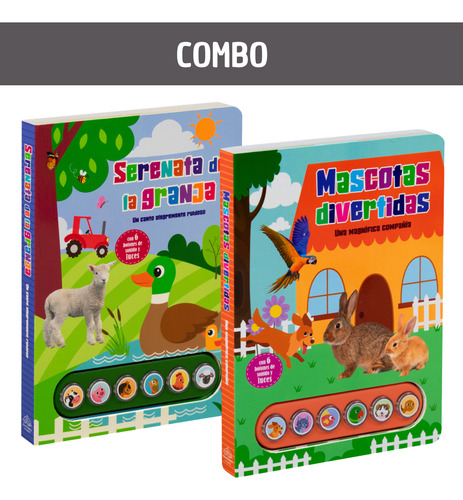 Combo 2 Libros 6 Sonidos Y Luz Animales De Granja Y Mascotas