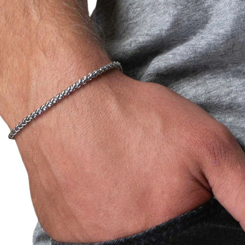Pulseira Masculina Aço Inoxidável Cor Prata Ajustável Cor Prateado Diâmetro 20 Cm