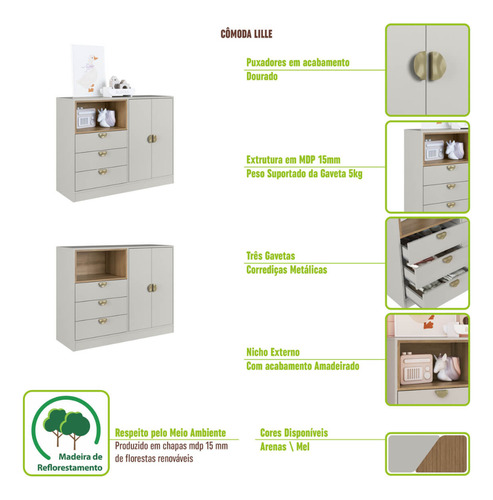 Quarto Infantil Completo Cômoda E Cama Montessoriana Cj080 Arenas Art In Móveis
